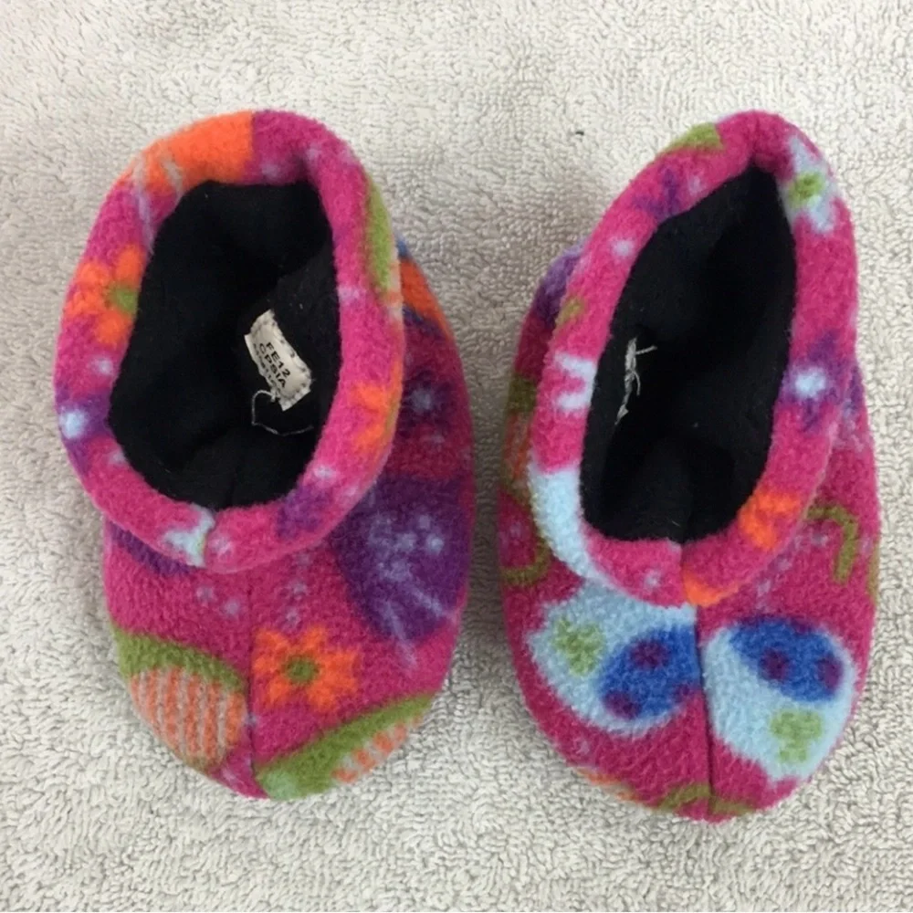 3/$25 Acorn Pink Abstract Floral Fleece Bootie House Slipper Shoe Size 6-12M